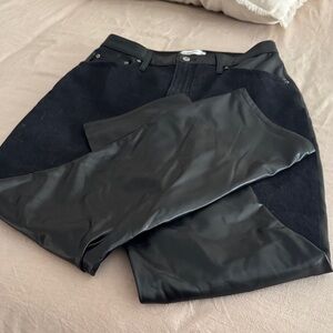 Abercrombie & Fitch Curve Love Black Faux Leather and denim Pants